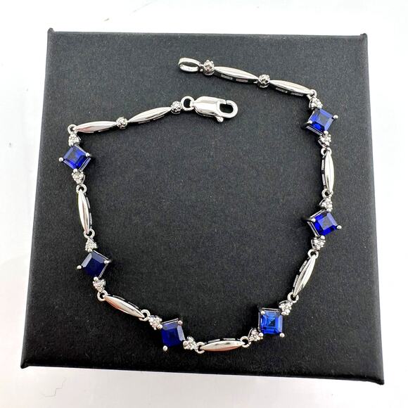3.10 Carat Lab Created Sapphire Bracelet with Diamond Accent - Picture 1 of 8
